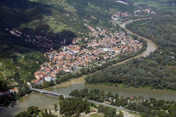 Tokaj town and river from above